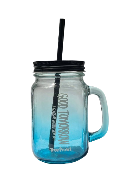 Glass Cup with straw