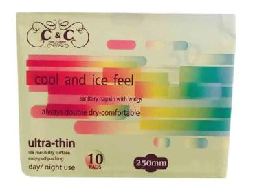 C&C Icy Cool Sanitary Pads- Ultra Thin- 10 Pc Pack