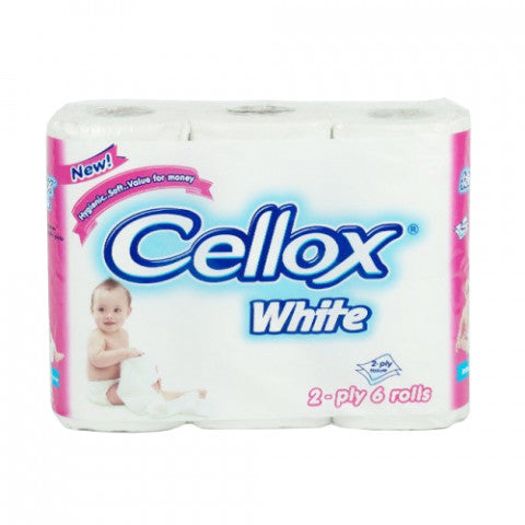 Cellox White 2-Ply Soft Tissues- Bathroom Tissue- Toilet Paper- Pack of 6 rolls