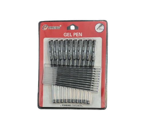 Black Gel Pen With Refil- Pack of 10 Pens