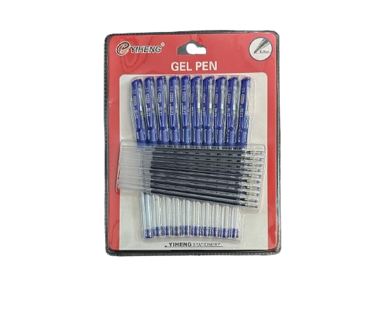 Blue Gel Pen Set- Pack of 10 Pens + Refil