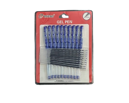 Blue Gel Pen Set- Pack of 10 Pens + Refil