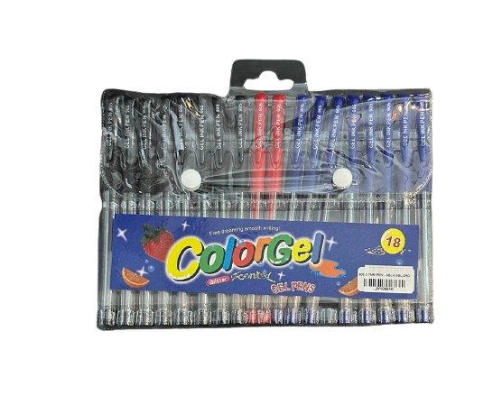 Mixed Colour Gel Pen- Set of 18- Blue+Black+Red