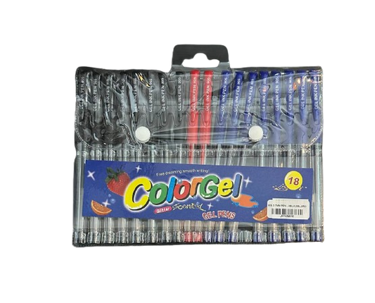 Mixed Colour Gel Pen- Set of 18- Blue+Black+Red